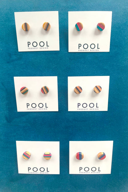 Small Round Repurposed Skateboard Stud Earrings