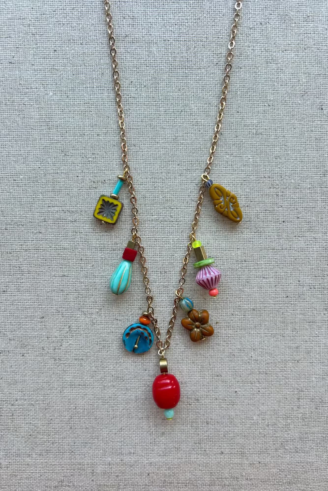 Czech Glass Beaded Charm Necklace #11