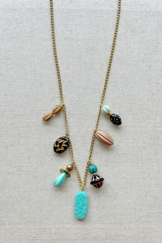 Czech Glass Beaded Charm Necklace #7