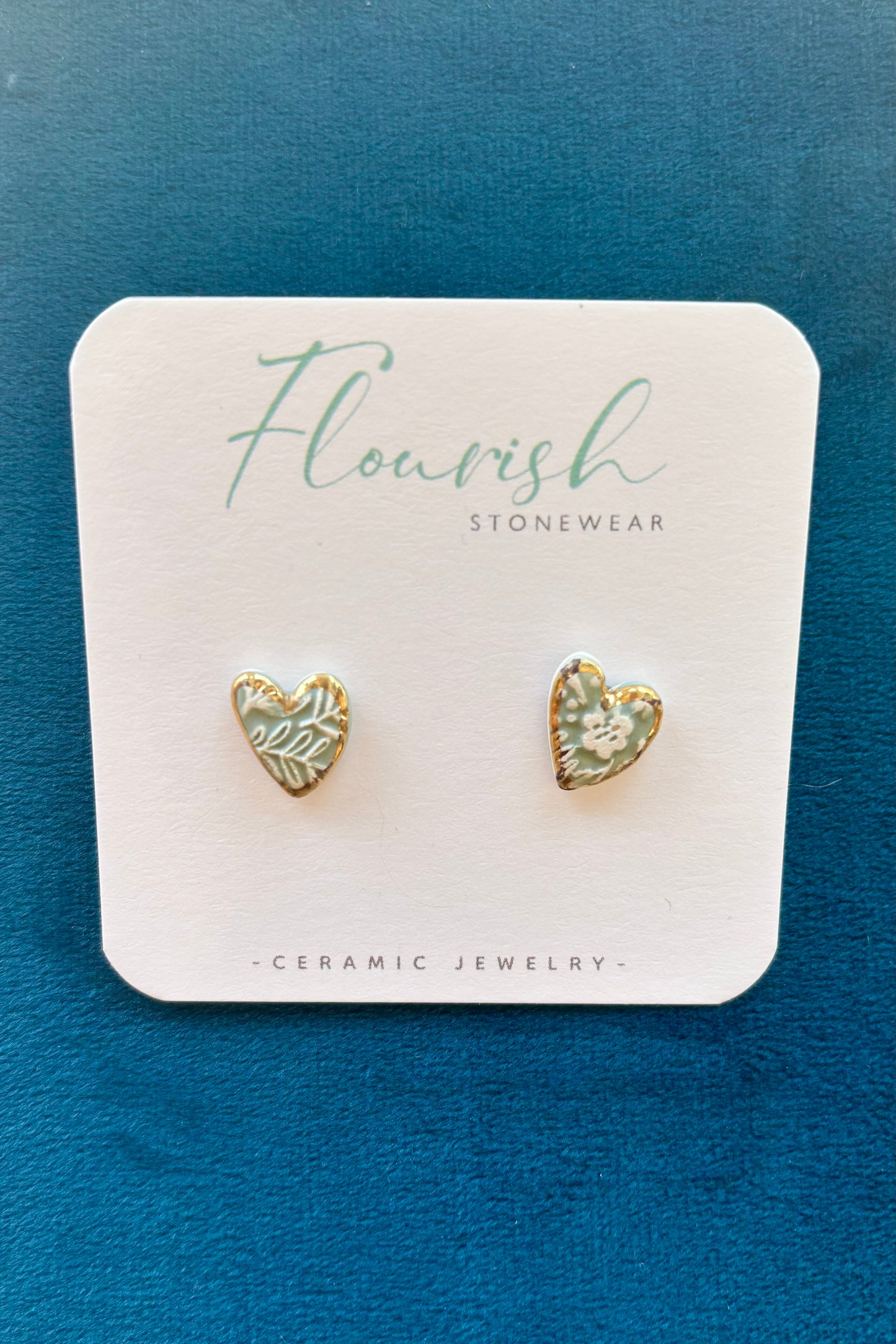 Ceramic Engraved Heart Studs