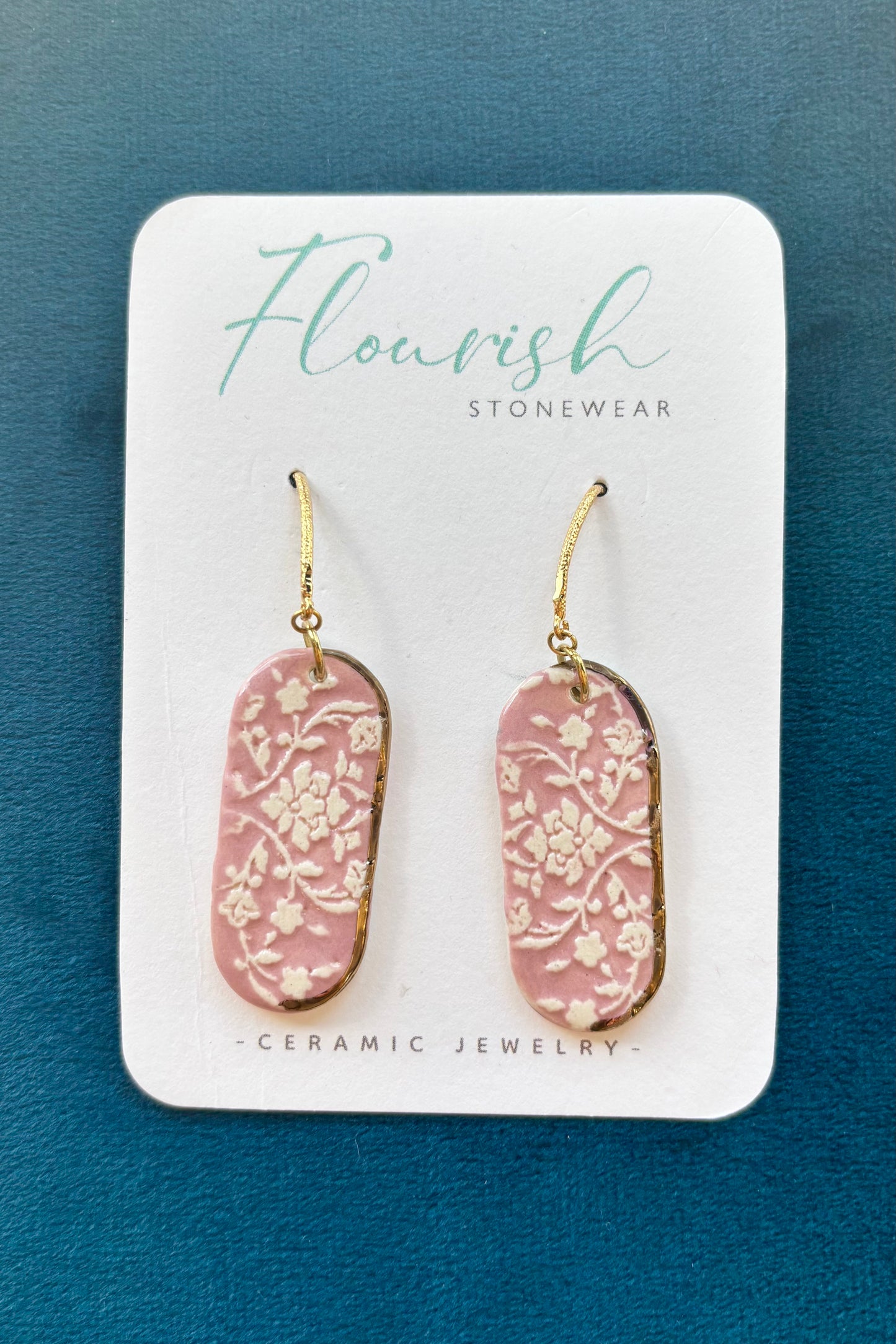 Long Ceramic Engraved Oval Dangles