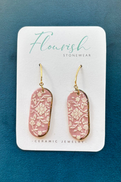 Long Ceramic Engraved Oval Dangles