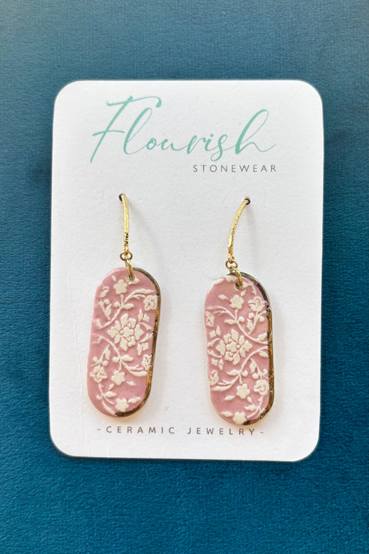 Long Ceramic Engraved Oval Dangles