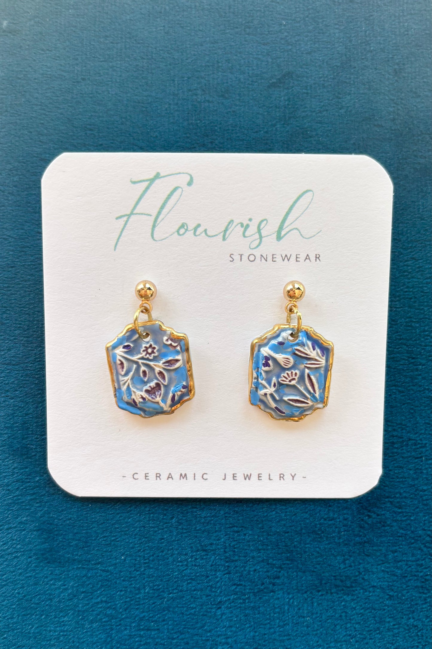 Tile Ceramic Imprint Dangle Earrings