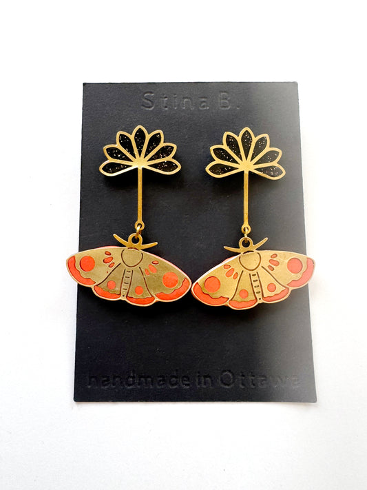 Flower with Moth Dangle Earrings