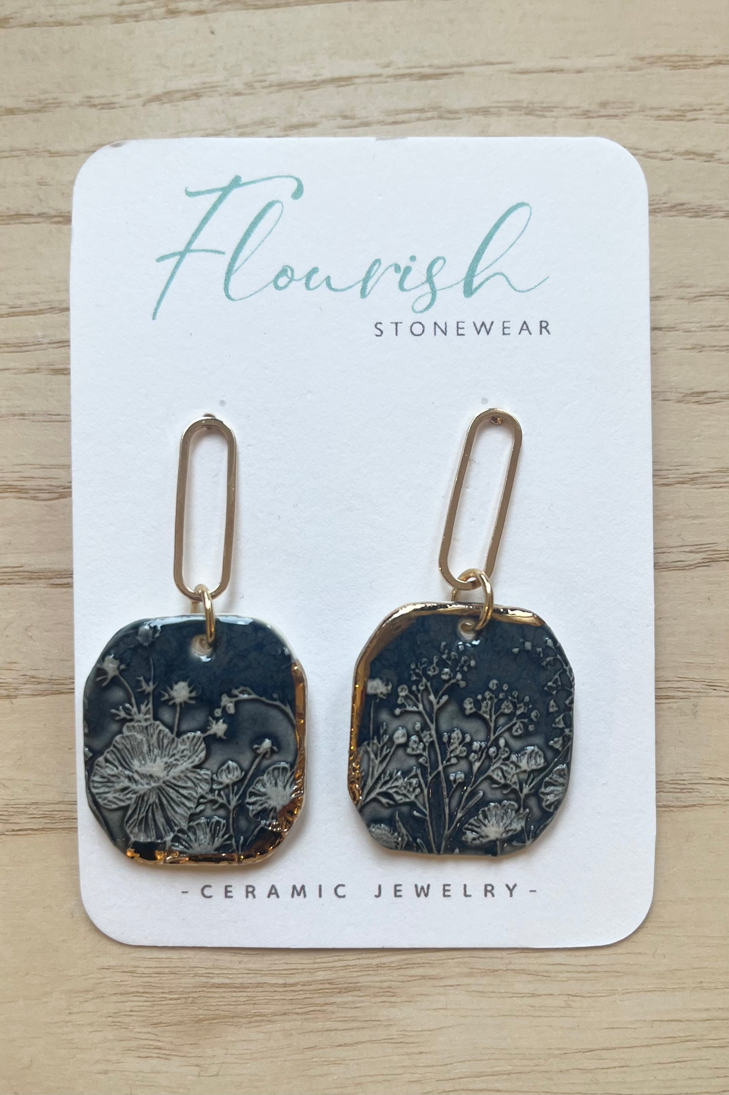 Square Floral Dangle Earrings