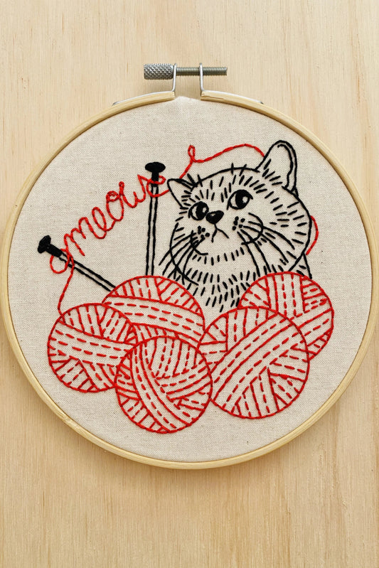 Kitten with Knitting Complete Embroidery Kit