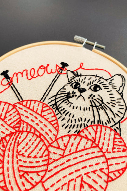 Kitten with Knitting Complete Embroidery Kit