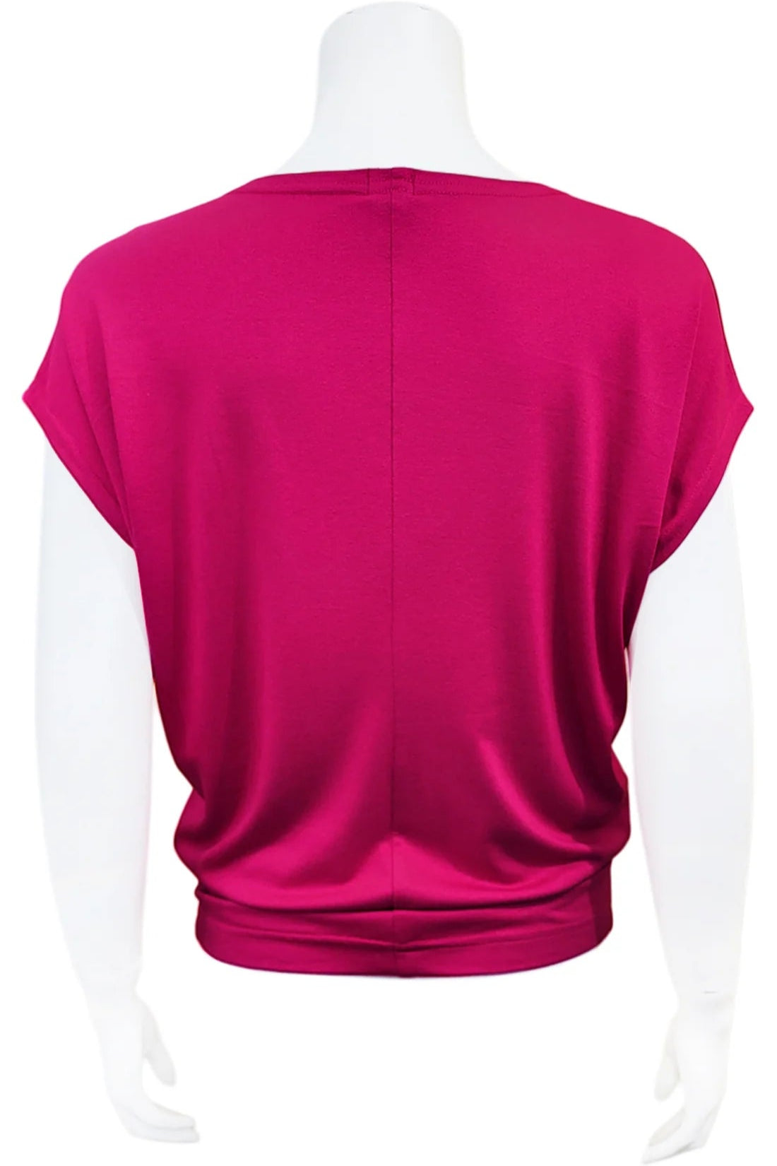 A back view of the Mandala Charlie Slouch Tee in Cherry is shown on a mannequin against a white background.