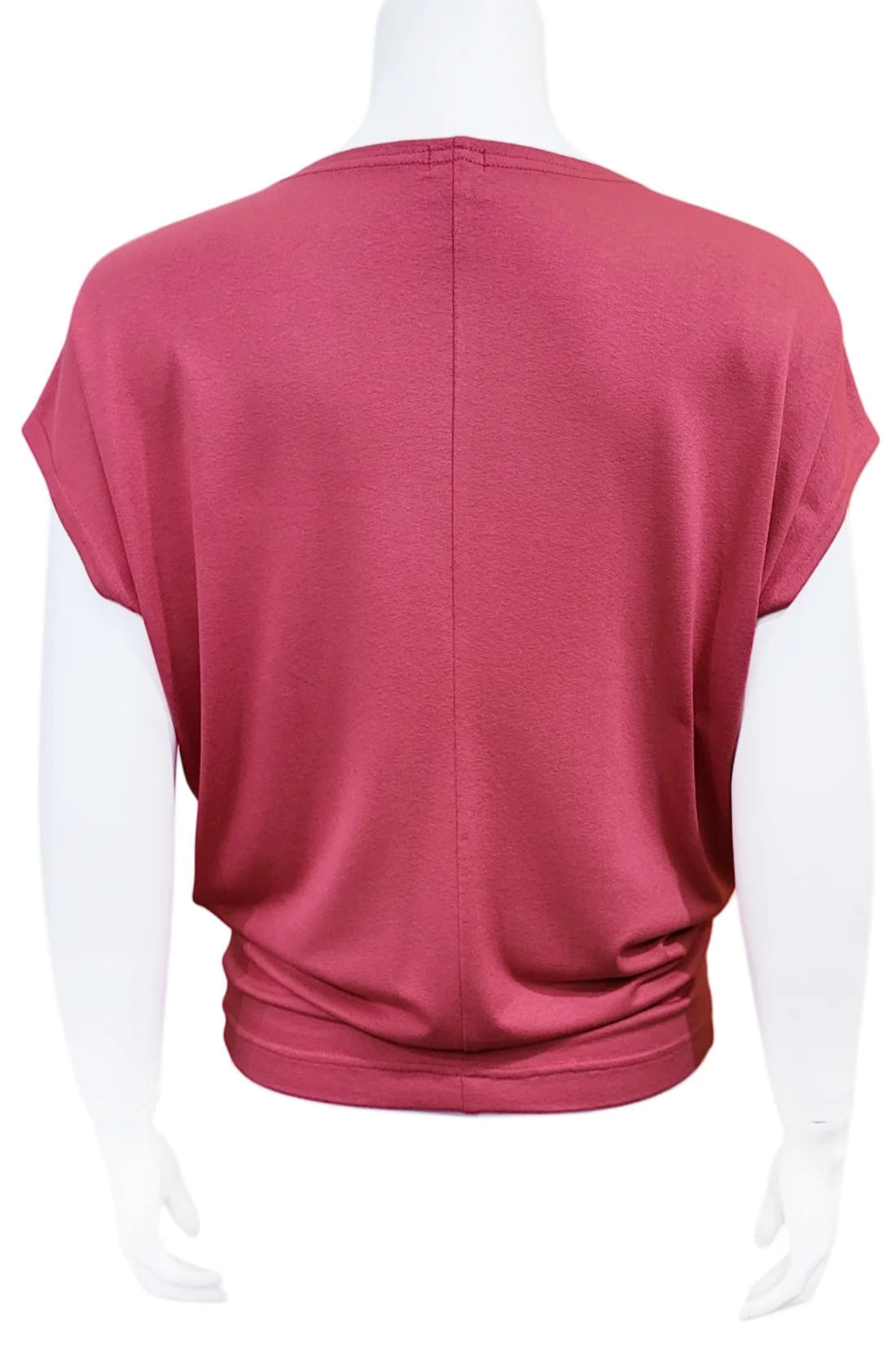 A back view of the Mandala Charlie Slouch Tee in Dusty Rose is shown on a mannequin against a white background.