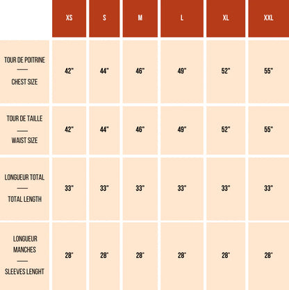 Kronos Tunic by Melow Size Chart