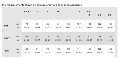 Message Factory Tops and Dresses Size Chart
