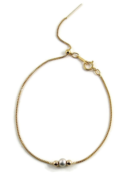 Adjustable Pearl Slider Bracelet • 14K Gold Fill