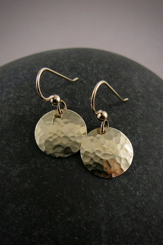 Gold Moondance Textured Disc Earrings • 14K Gold Fill