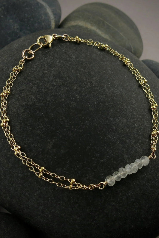Double Strand Satellite Chain Bracelet with Moonstones • 14K Gold Filled Chain