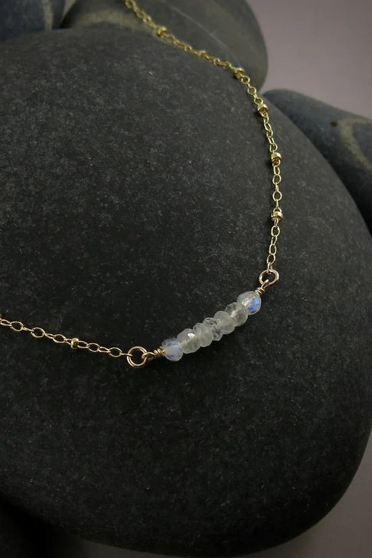 Gold Satellite Chain Necklace with Moonstones • 14K Gold Filled