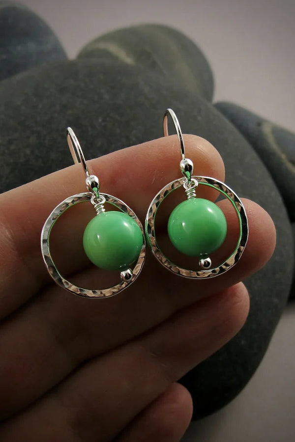 Green Opal nesting circle earrings: sterling silver, green opals