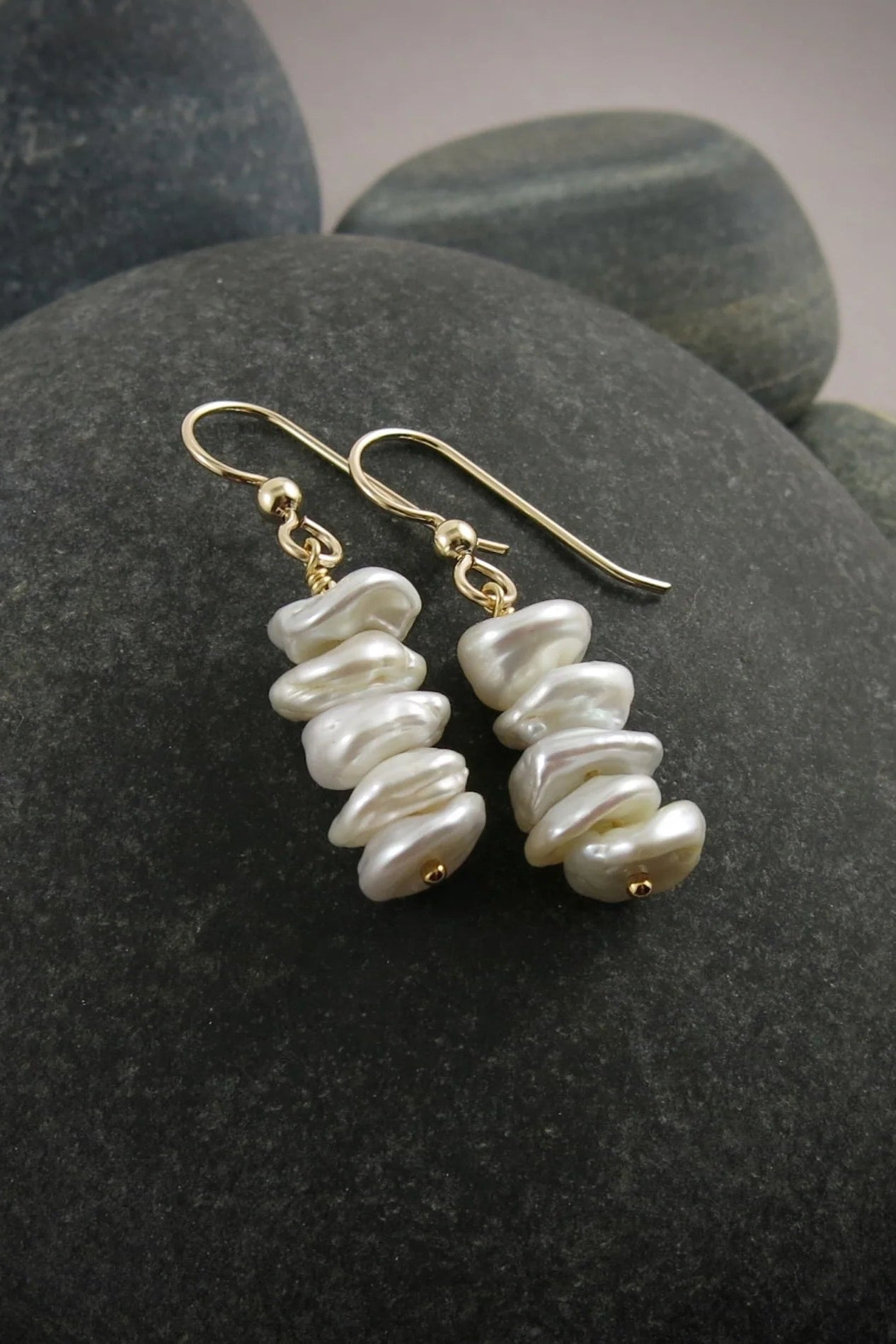 Ruffle Keshi Pearl Earrings • 14K Gold Fill