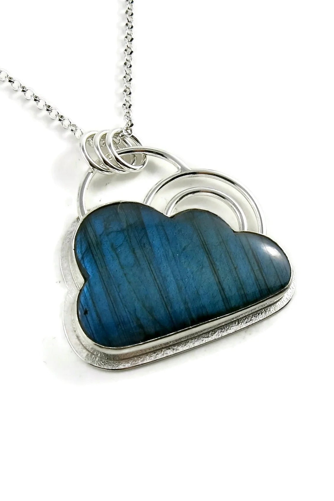 Cloud Necklace with Double Rainbow • Electric Blue Labradorite Cloud