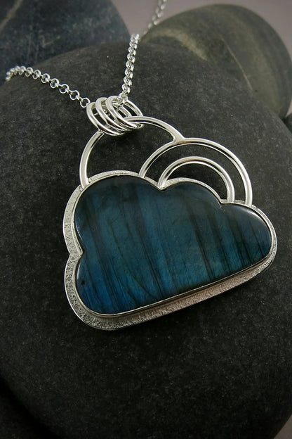 Cloud Necklace with Double Rainbow • Electric Blue Labradorite Cloud