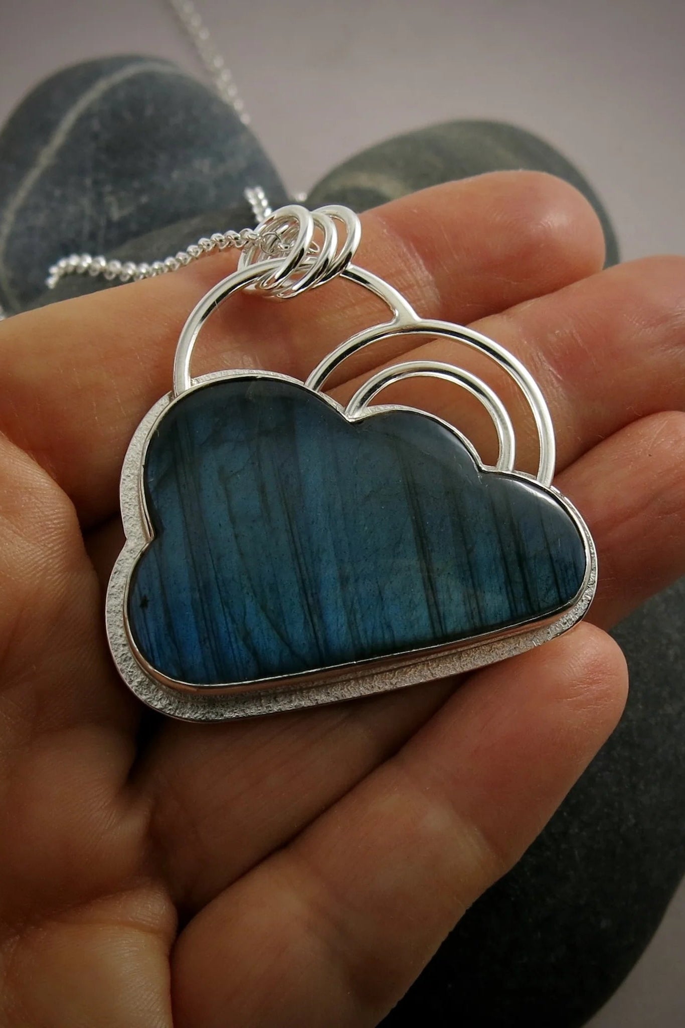 Cloud Necklace with Double Rainbow • Electric Blue Labradorite Cloud