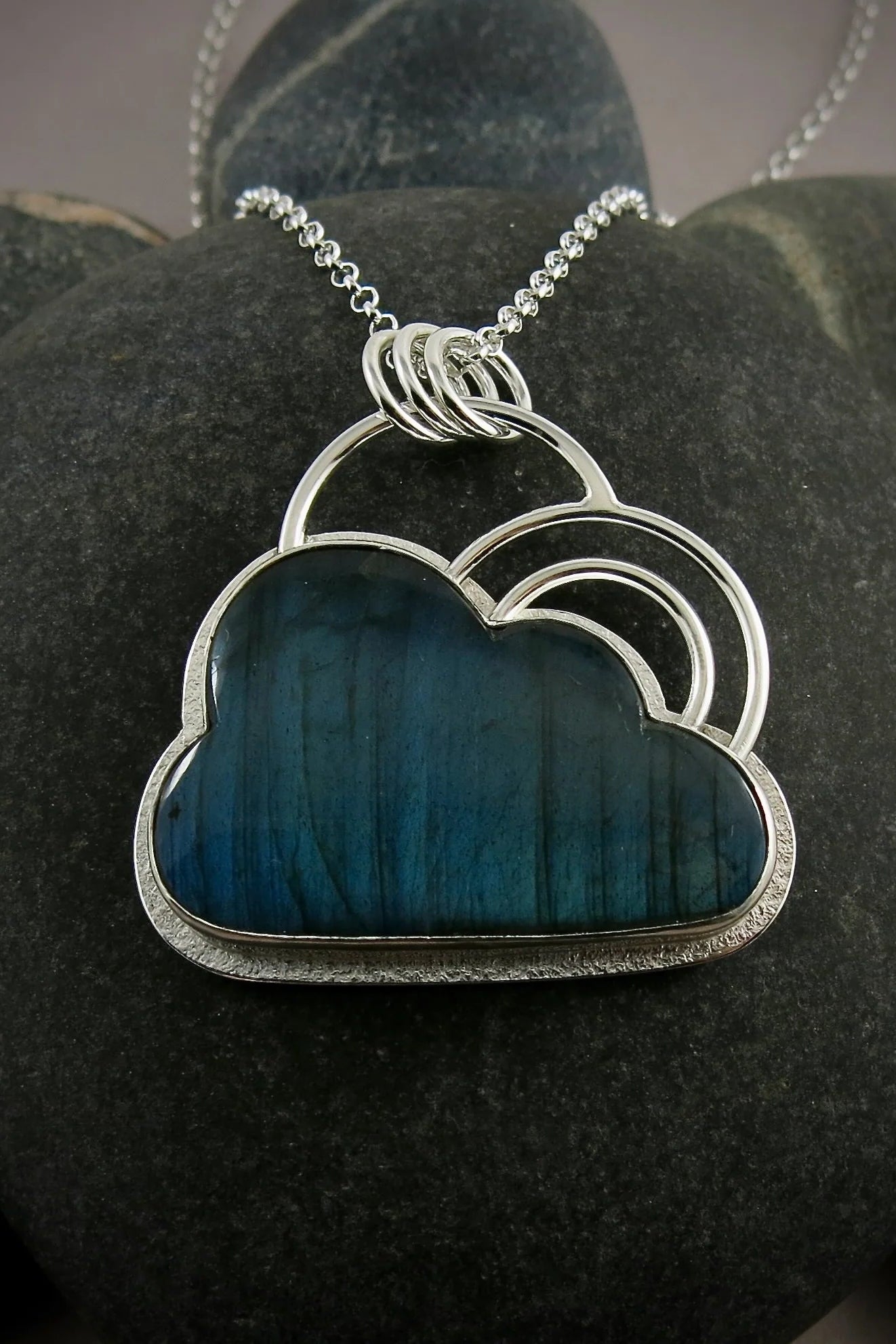 Cloud Necklace with Double Rainbow • Electric Blue Labradorite Cloud