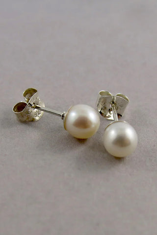 Freshwater Pearl Studs: sterling silver, white pearls