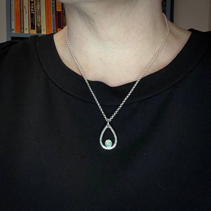 Welo Opal Raindrop Necklace • Sterling Silver