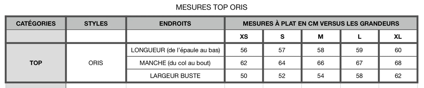Kazak Oris Raglan Turtleneck size chart
