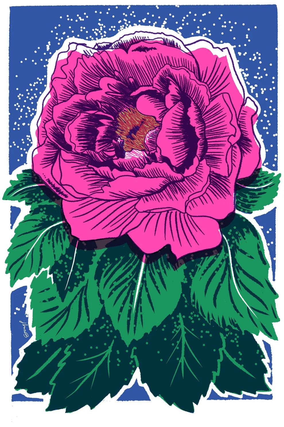 Peony Risograph Print