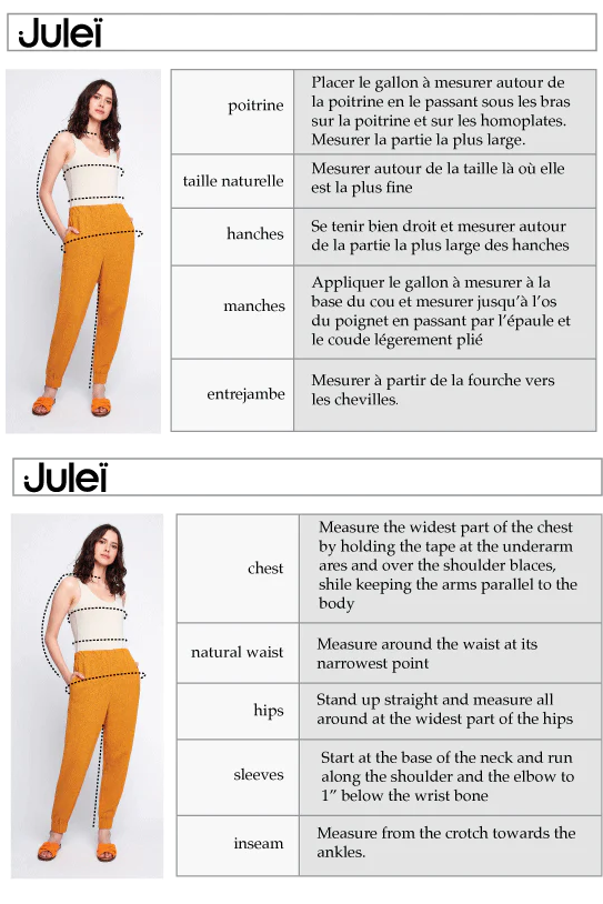 Julei Design size chart