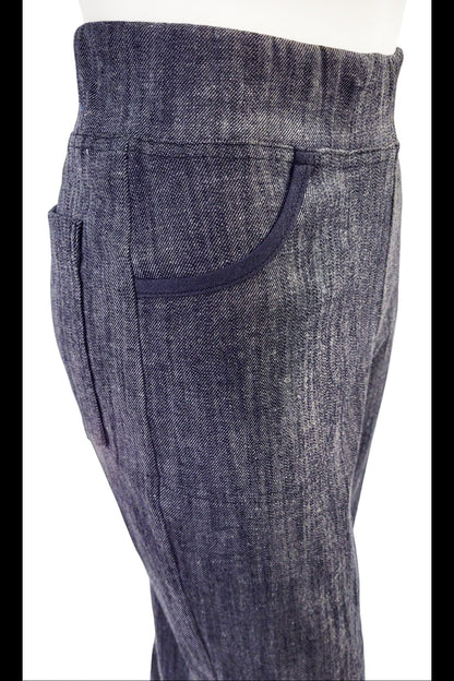 Close up of the waist and pockets of the The Wade Vintage Denim Pants in Indigo by Mandala 