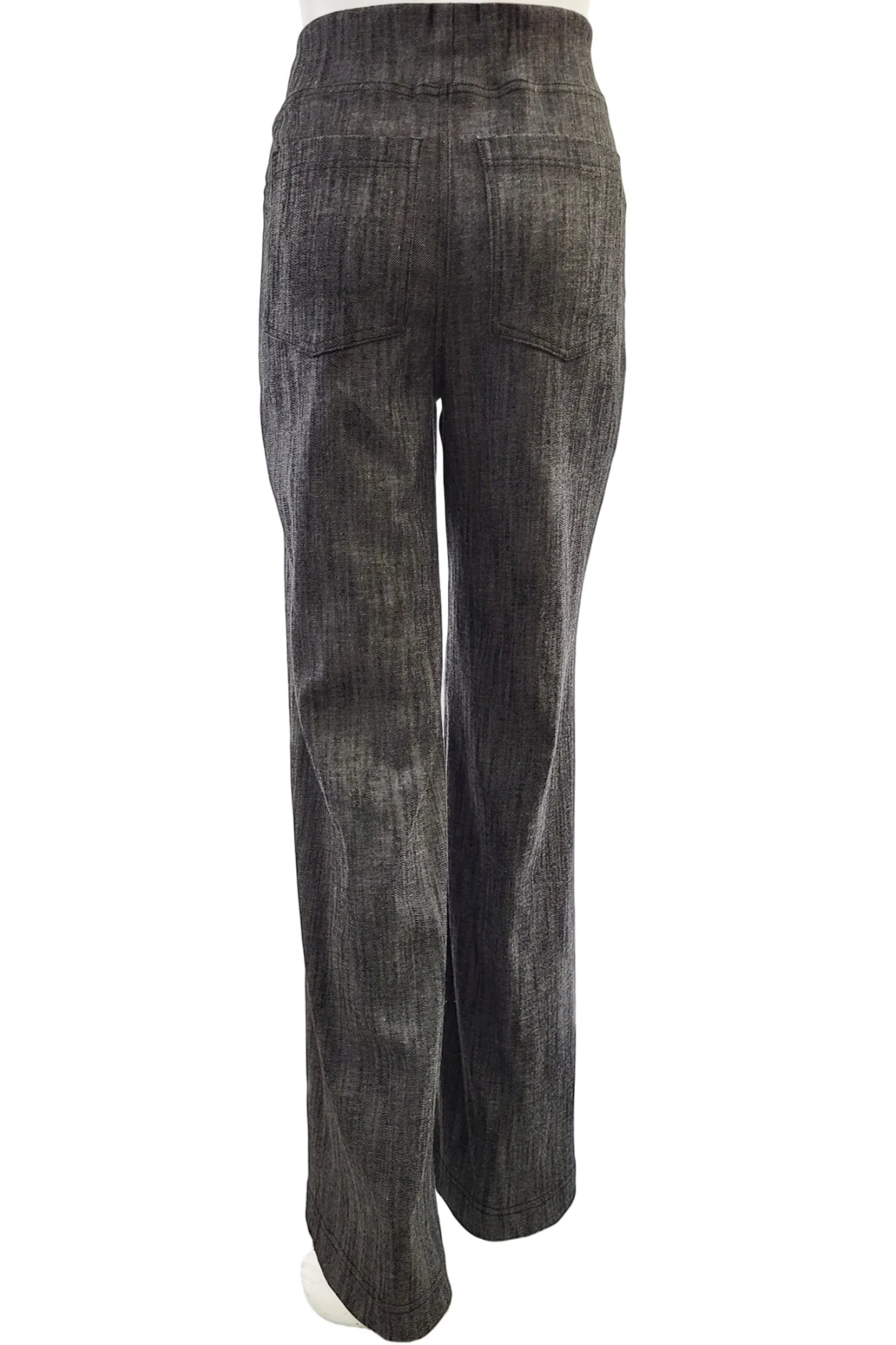 Back view of the Wade Vintage Denim Pants in Graphite by Mandala shown on a mannequin against a white background 