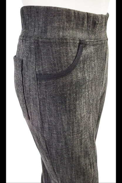 Close up of the waist and pockets of the The Wade Vintage Denim Pants in Graphite by Mandala 