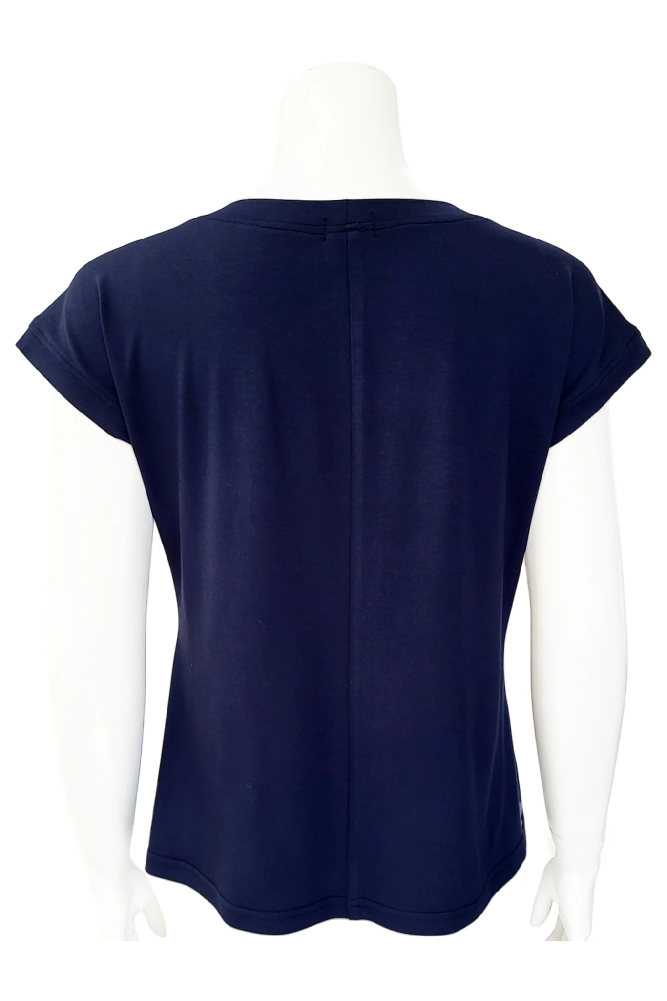 Back view of a mannequin wearing the Marina Deep Sea Tee from Mandala in Shark pattern, against a white background