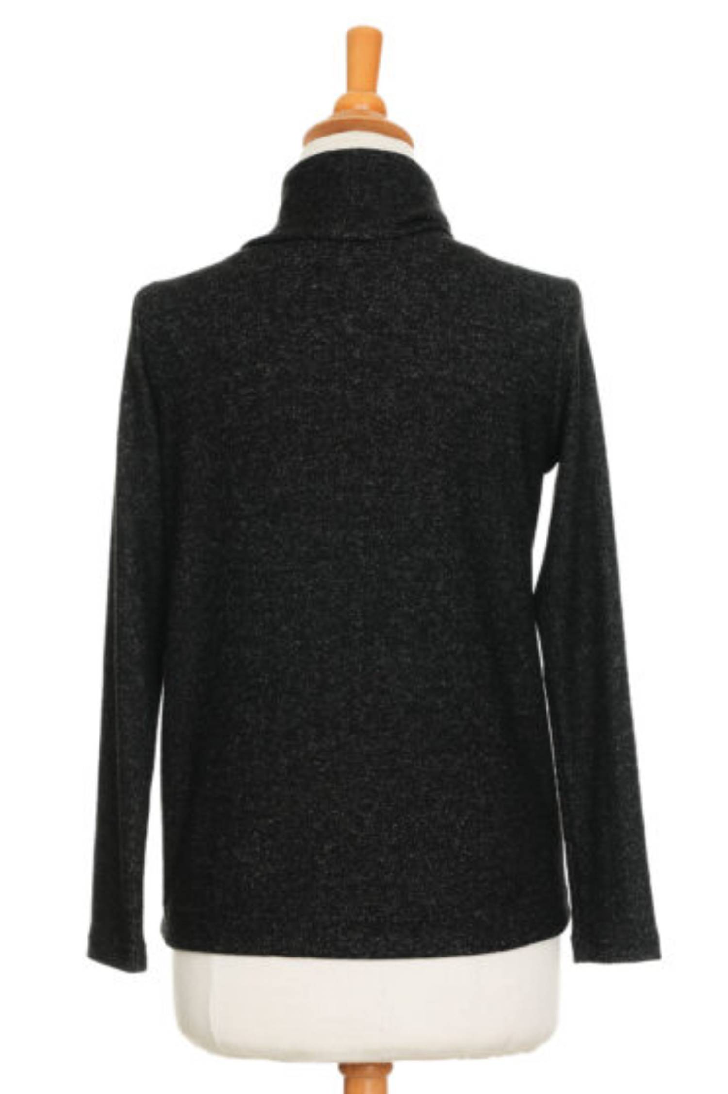 Back view of the Gustave Sweater by Rien ne se Perd in Charcoal, shown on a mannequin in front of a white background 