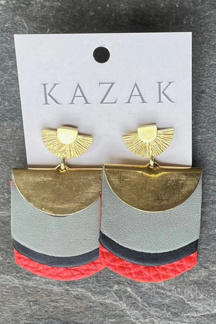 Roma Lichen/Black/Red earrings on a 'KAZAK' branded card against a grey background