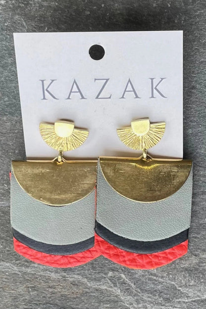 Roma Lichen/Black/Red earrings on a 'KAZAK' branded card against a grey background