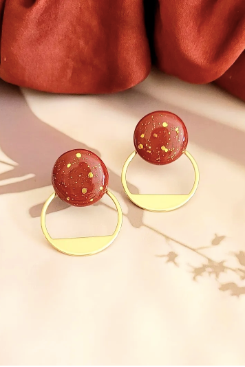 Ceramic and Circle Jacket Stud Earrings