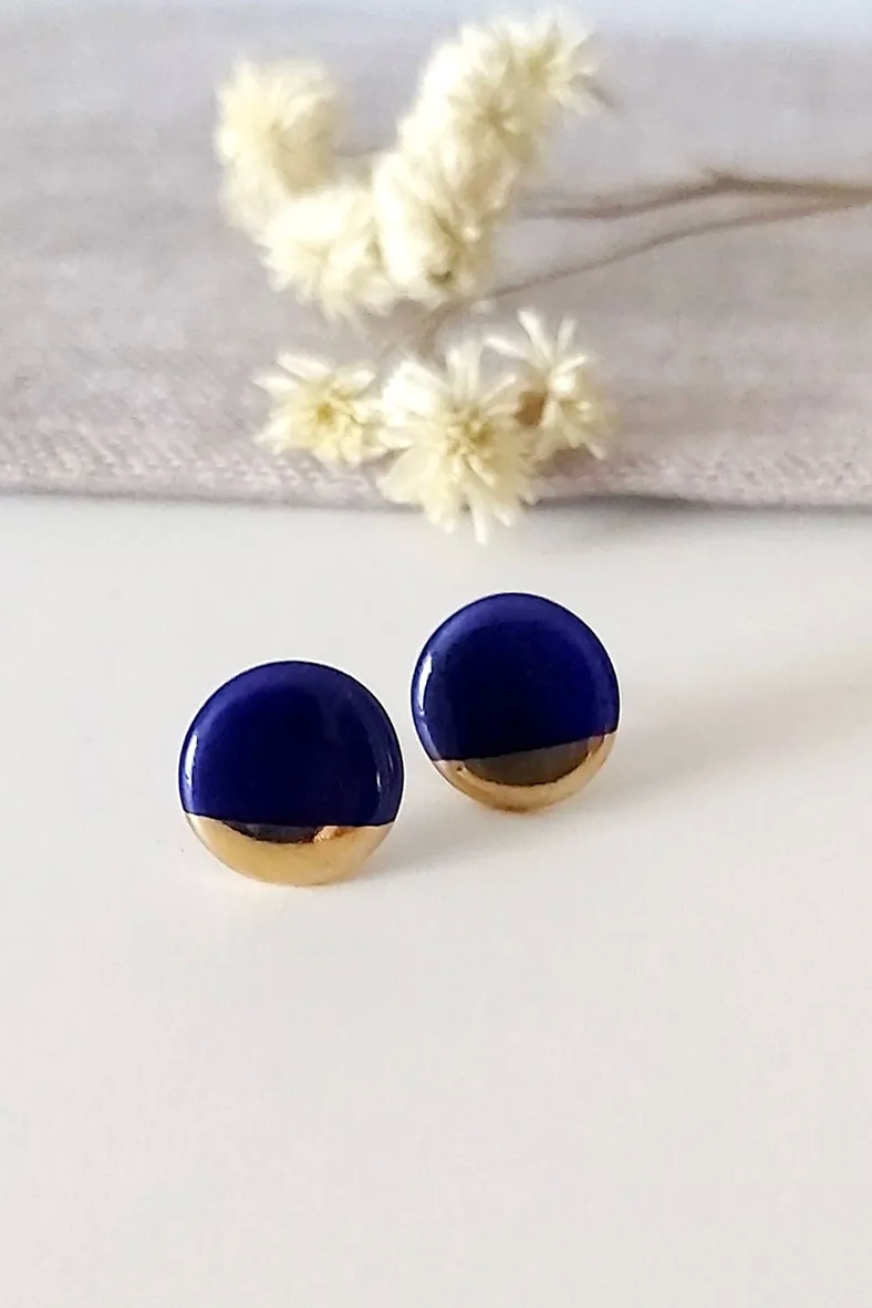 Round Ceramic and Gold Studs