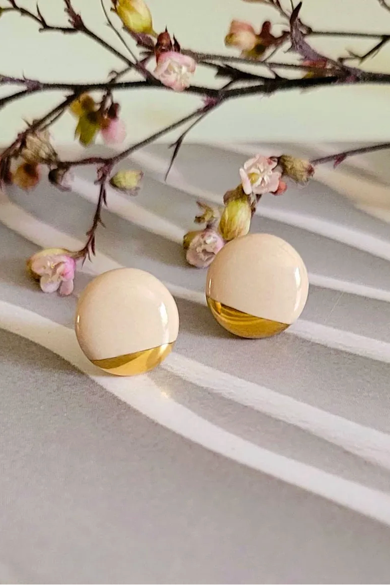 Round Ceramic and Gold Studs