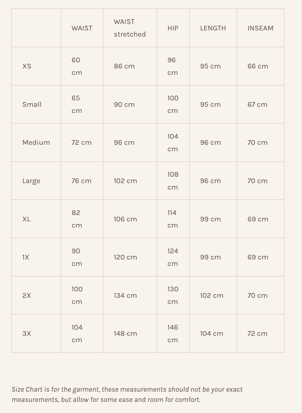 Lights of All Organic Cotton Lounge Pants Size Chart.
