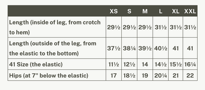 Garment measurement chart for the Murphy Pants by Rien ne se Perd