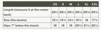 Garment measurement chart for the Hudson Skirt by Rien ne se Perd