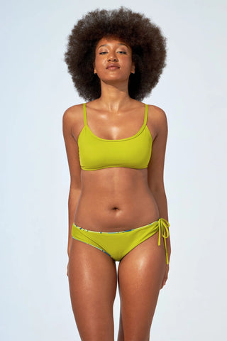 Beatrice Bikini Top by Selfish Swimwear, Lime Green, adjustable straps, fully lined, recycled nylon, UV protection, sizes XS to XXL, made in Montreal