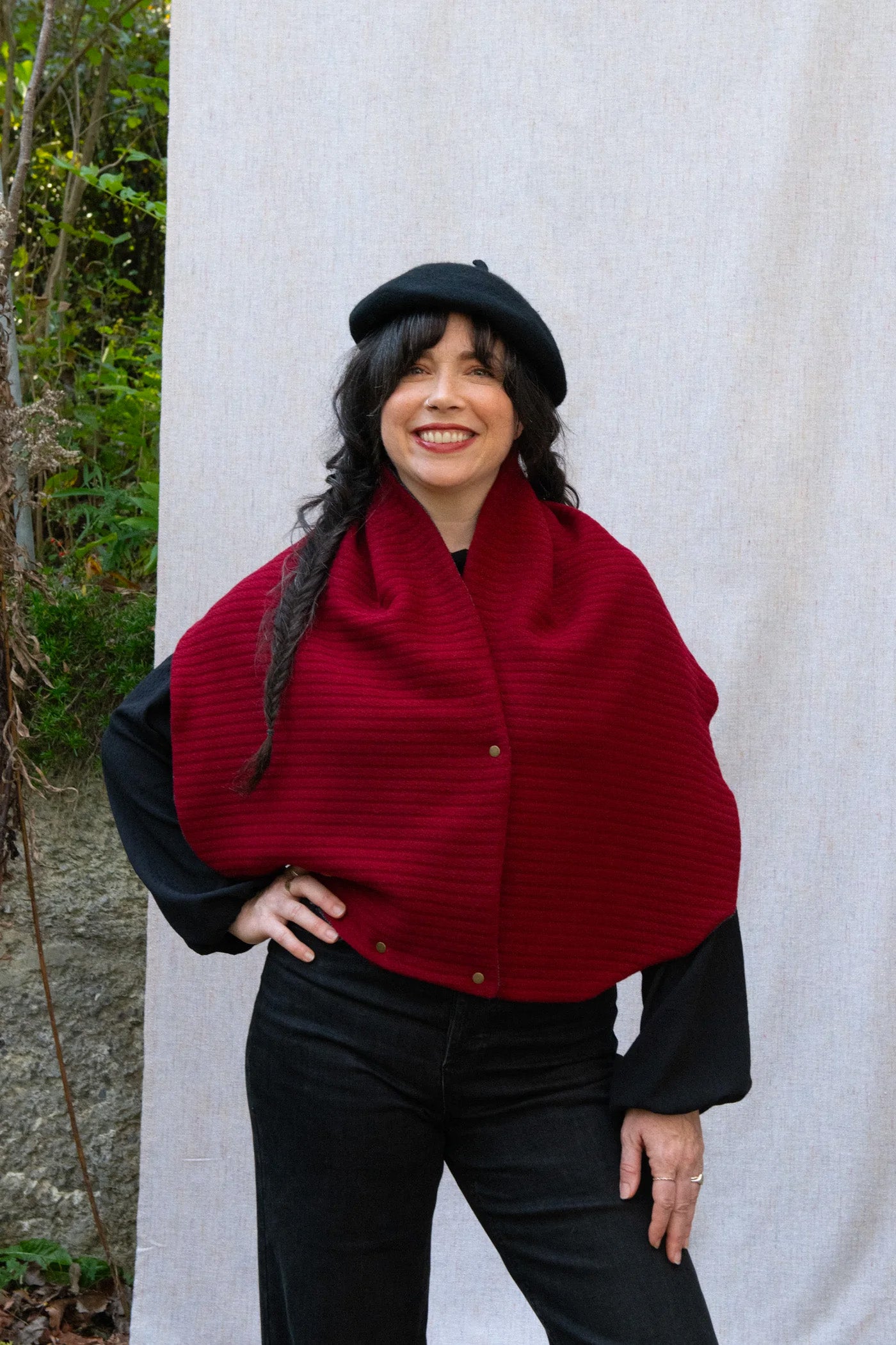Sussex Scarf by Kazak, Red, adjustable with snaps, wool, knit lining, made in Montreal