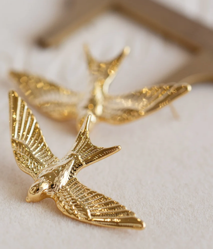 Take Flight- Swallow Bird 18K gold Earring PVD