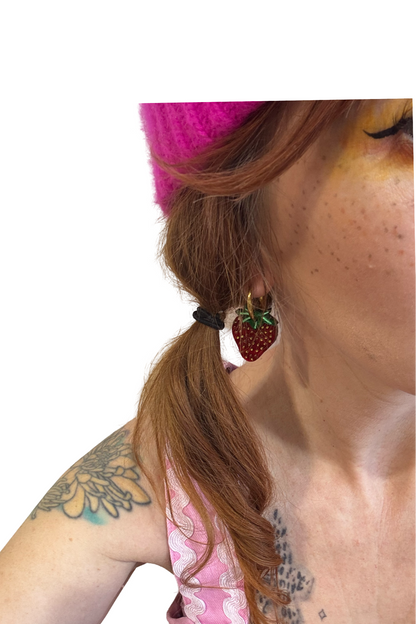 Strawberry Charm Hoop Earrings