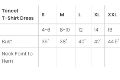 T-Shirt Dress by Advika, Size chart