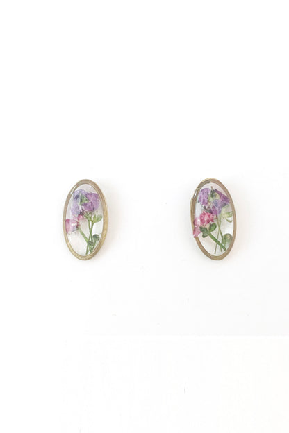 Pressed Flower Oval Stud Earrings